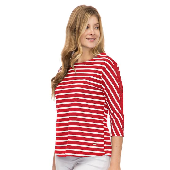 Women's Izod Lace-trim Boatneck Tee, Size: Medium, Red