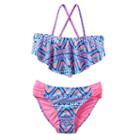 Girls 7-16 So&reg; Tribal Print Flounce Top 2-pc. Bikini Swimsuit Set, Girl's, Size: S (7/8), Med Purple