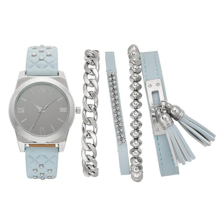 Women's Studded Watch & Bracelet Set, Size: Medium, Blue