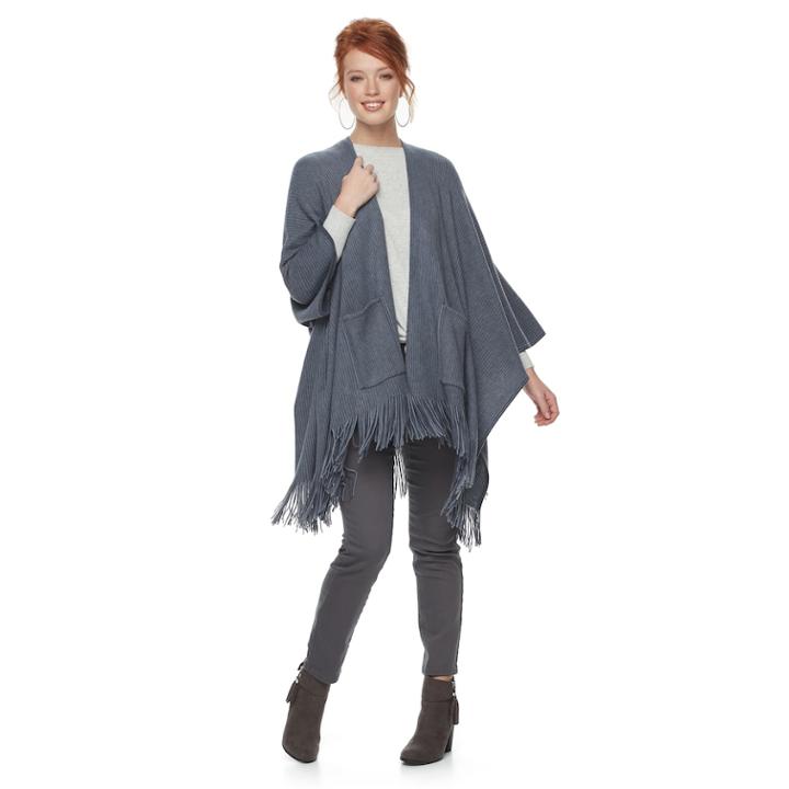 Women's Apt. 9&reg; Heather Knit Pocketed Ruana, Dark Blue