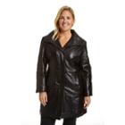 Plus Size Excelled Button-down Leather Coat, Women's, Size: 1xl, Black