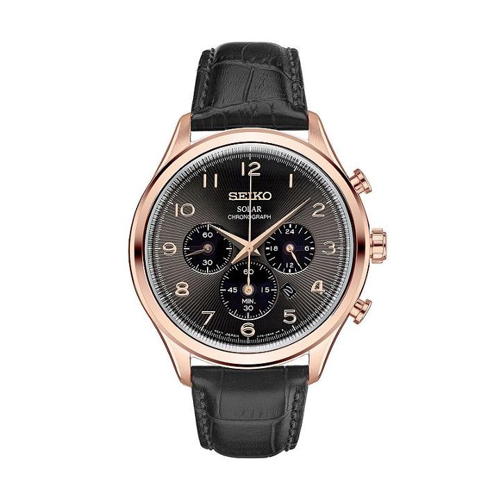 Seiko Men's Classic Leather Solar Chronograph Watch - Ssc566, Black