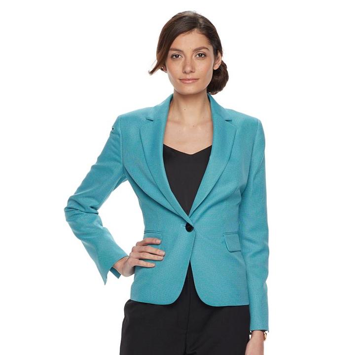 Women's Le Suit Turquoise Suit Jacket & Straight-leg Pants Set, Size: 14, Med Brown
