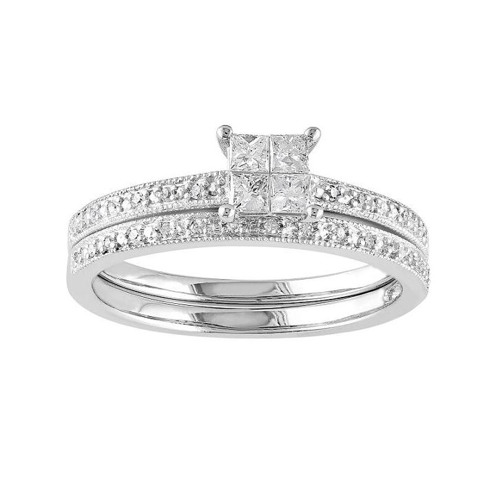 Diamond Engagement Ring Set In 10k White Gold (1/3 Carat T.w.), Women's, Size: 9