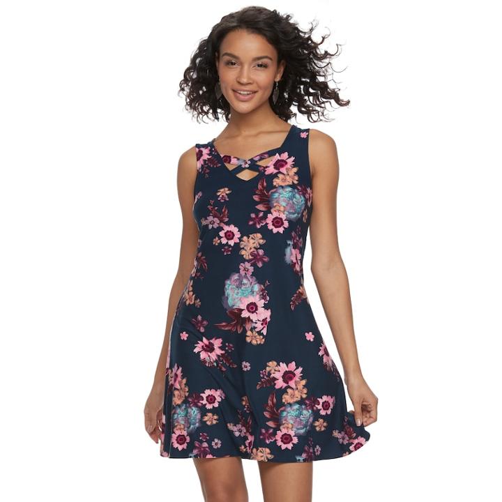 Juniors' Mudd&reg; Crisscross Skater Dress, Teens, Size: Medium, Blue (navy)