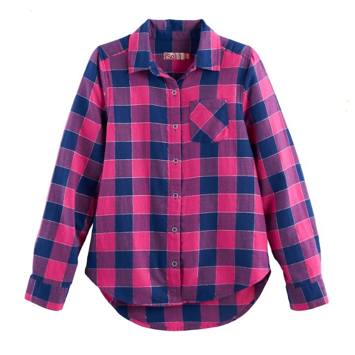 Girls 7-16 & Plus Size So&reg; Button-down Metallic Plaid Shirt, Size: 20 1/2, Dark Pink