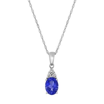 Everlasting Silver Gem Sterling Silver Lab-created Sapphire & Diamond Accent Oval Pendant, Women's, Blue