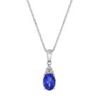 Everlasting Silver Gem Sterling Silver Lab-created Sapphire & Diamond Accent Oval Pendant, Women's, Blue