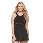 Women's A Shore Fit Hip Minimizer High-neck Swimdress, Size: 14, Black