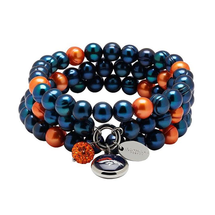 Denver Broncos Dyed Freshwater Cultured Pearl Team Logo Charm Stretch Bracelet Set, Women's, Blue