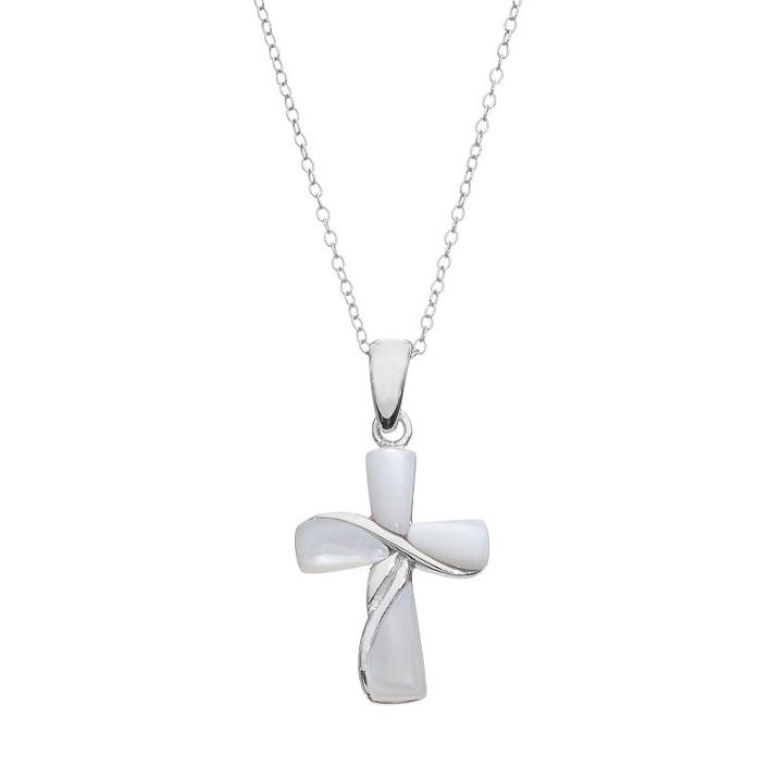 Mother-of-pearl Sterling Silver Cross Pendant Necklace, Women's, Size: 18, White