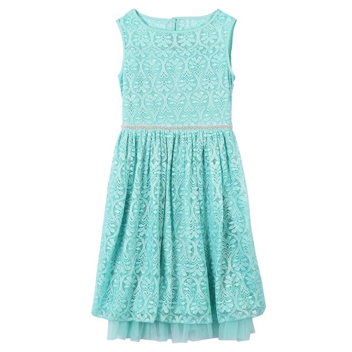 Girls 7-16 & Plus Size Speechless Allover Lace Beaded Waist Skater Dress, Size: 12 1/2, Blue