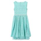 Girls 7-16 & Plus Size Speechless Allover Lace Beaded Waist Skater Dress, Size: 12 1/2, Blue