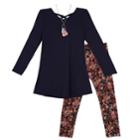 Girls 7-16 Iz Amy Byer Crossback Tunic & Floral Leggings Set With Necklace, Size: Large, Navy Floral