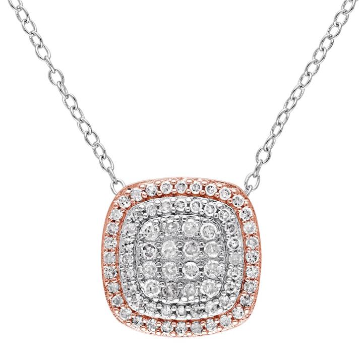 Stella Grace Two Tone Sterling Silver 1/2 Carat T.w. Diamond Square Halo Pendant, Women's, Size: 18, White