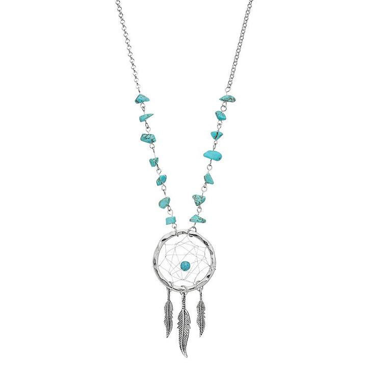 Mudd&reg; Long Simulated Turquoise Beaded Dream Catcher Necklace, Women's, Turq/aqua