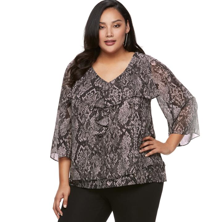 Plus Size Jennifer Lopez Ruffle Chiffon Top, Women's, Size: 1xl, Black