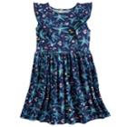 Girls 4-10 Jumping Beans&reg; Pom-pom Ruffle Trim Patterned Flutter Dress, Size: 5, Dark Blue