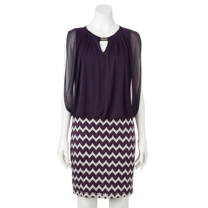 Women's Perceptions Chevron Blouson Dress, Size: 18, Drk Purple