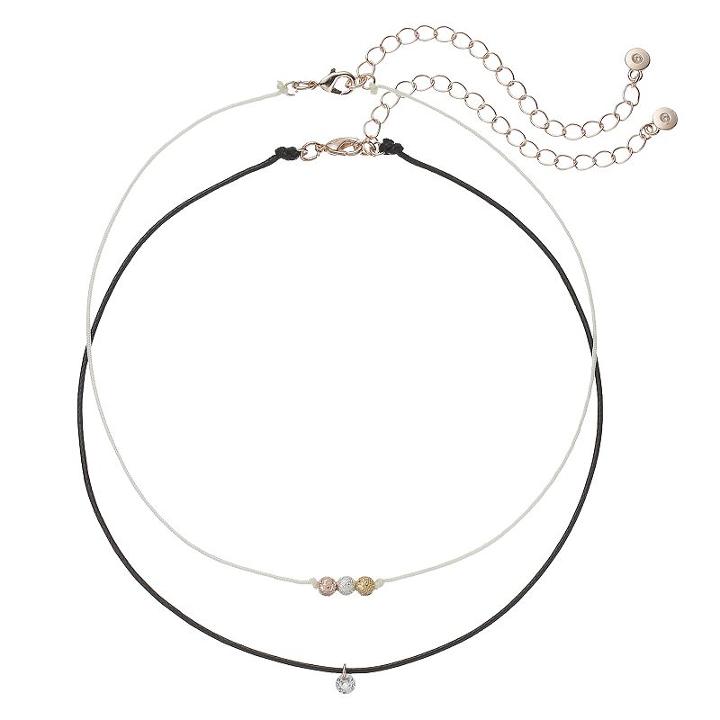 Lc Lauren Conrad Tri Tone Beaded Cord Choker Necklace Set, Women's, Natural