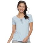 Juniors' So&reg; Short Sleeve Lace-up Tee, Teens, Size: Xxs, Light Blue