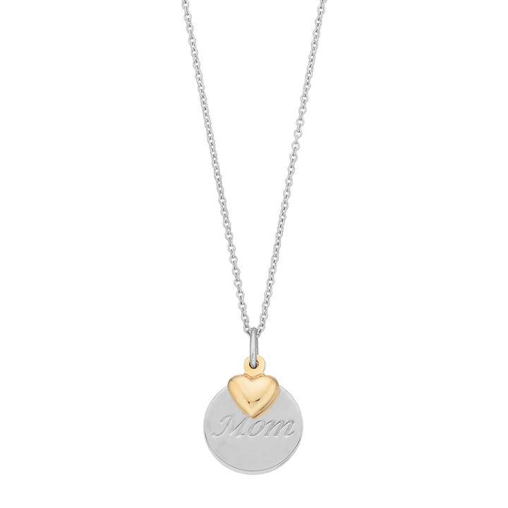 Two Tone Sterling Silver Heart & Mom Disc Pendant Necklace, Women's, Size: 16, Grey