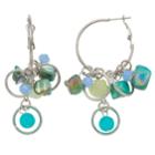 Blue Mixed Bead Nickel Free Hoop Drop Earrings, Women's, Multicolor