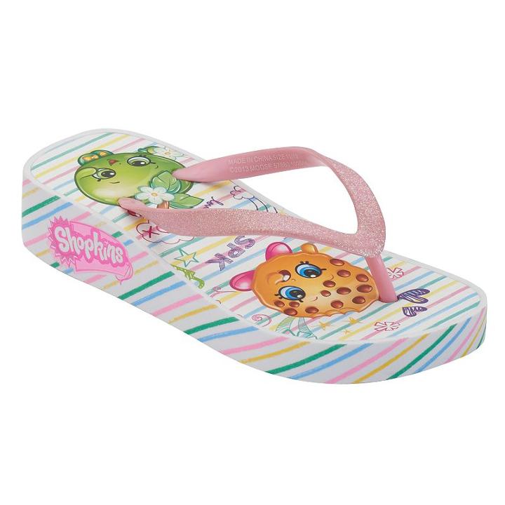 Girls 4-16 Shopkins Kooky Cookie & Apple Blossom Wedge Flip Flops, Girl's, Size: 2-3, White