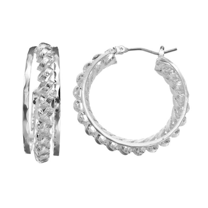 Napier Silver Textured Hoop Earring, Women's