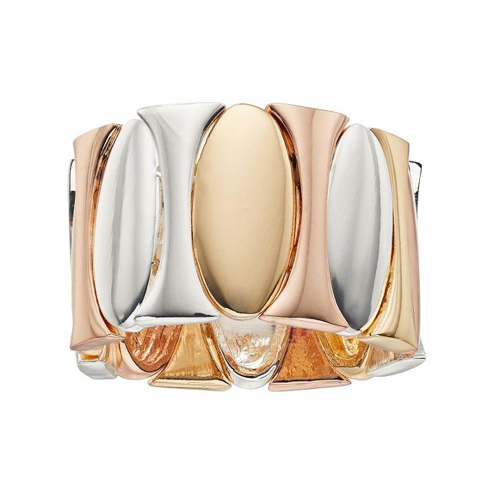 Jennifer Lopez Tri Tone Oval Stretch Ring, Women's, Size: 7, Multicolor