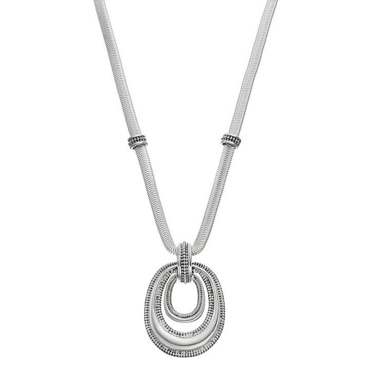 Napier Textured Oval Orbital Pendant Necklace, Women's, Silver