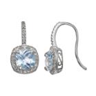 Sterling Silver Lab-created Aquamarine And Lab-created White Sapphire Halo Drop Earrings, Women's, Blue