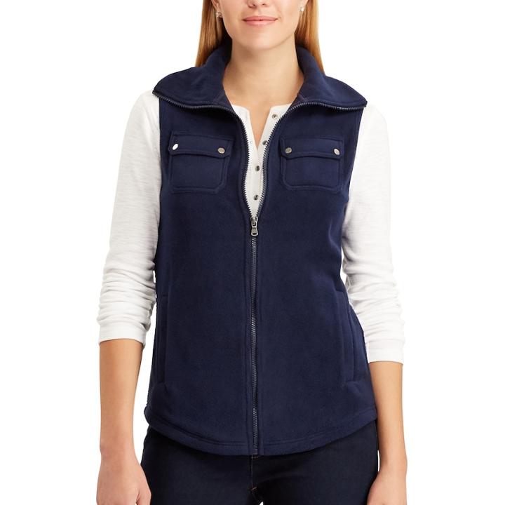 Women's Chaps Fleece Vest, Size: Small, Blue