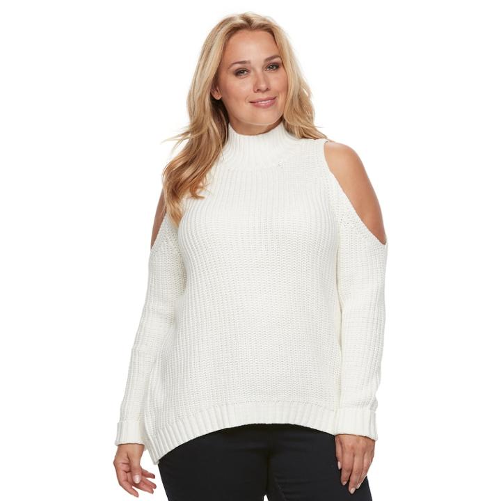 Plus Size Jennifer Lopez Cold-shoulder Mockneck Sweater, Women's, Size: 2xl, Natural