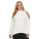Plus Size Jennifer Lopez Cold-shoulder Mockneck Sweater, Women's, Size: 2xl, Natural