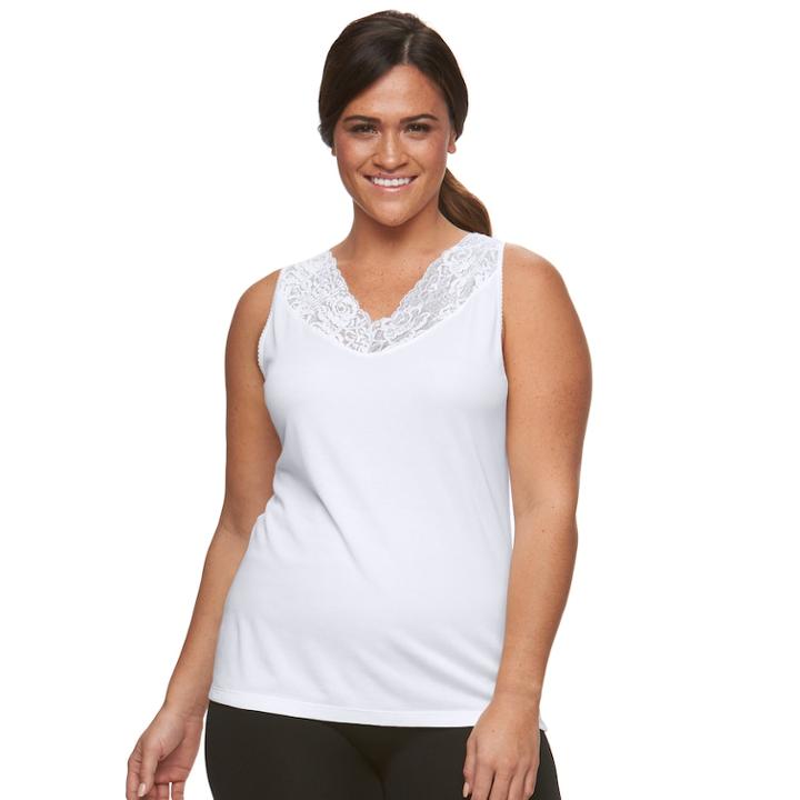 Plus Size Cuddl Duds Softech Lace V-neck Tank, Women's, Size: 1xl, White