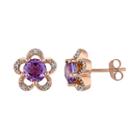 Laura Ashley 10k Rose Gold Amethyst & Diamond Accent Flower Stud Earrings, Women's, Purple