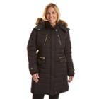 Plus Size Excelled Long Hoded Puffer Jacket, Women's, Size: 3xl, Black