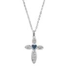 Brilliance Silver Plated Glitter Heart Cross Pendant With Swarovski Crystals, Women's, Blue