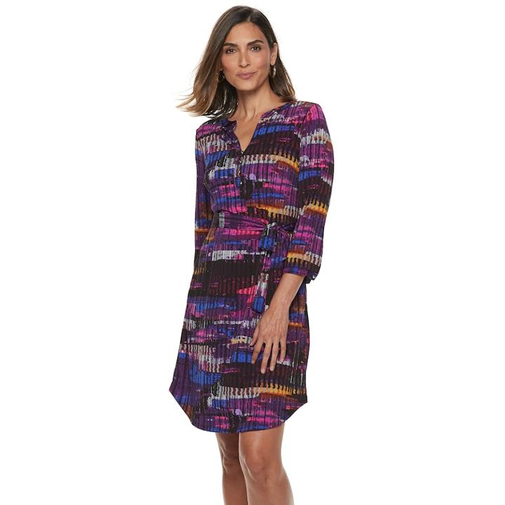 Women's Dana Buchman Print Henley Shirt Dress, Size: Small, Med Purple