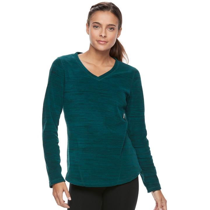 Women's Tek Gear&reg; Microfleece V-neck Tee, Size: Small, Dark Blue