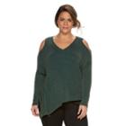 Plus Size Rock & Republic&reg; Cold-shoulder Ribbed Sweater, Women's, Size: 1xl, Green