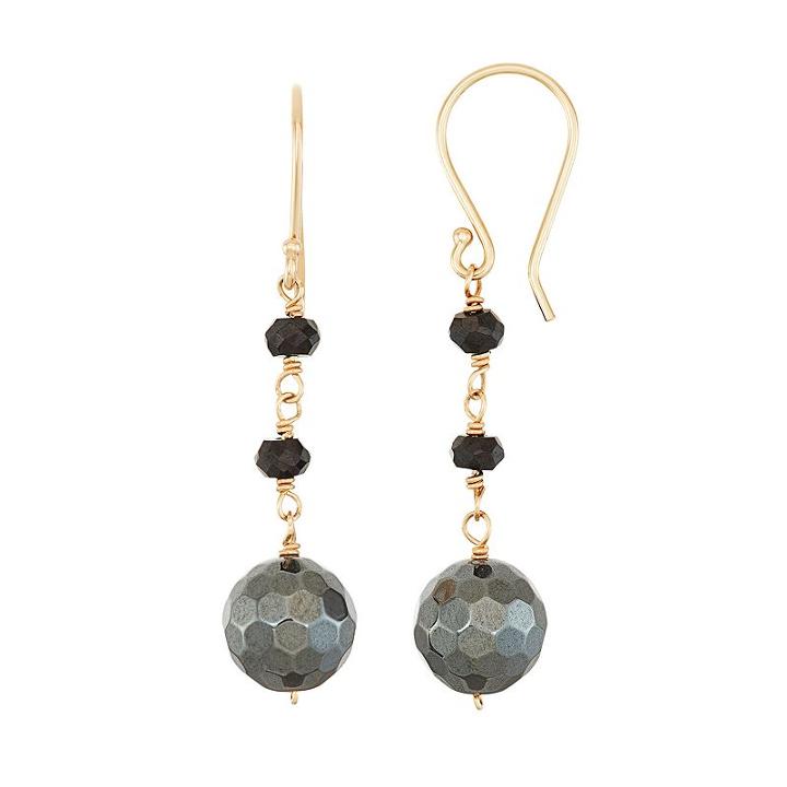 14k Gold Hematite & Black Spinel Drop Earrings, Women's
