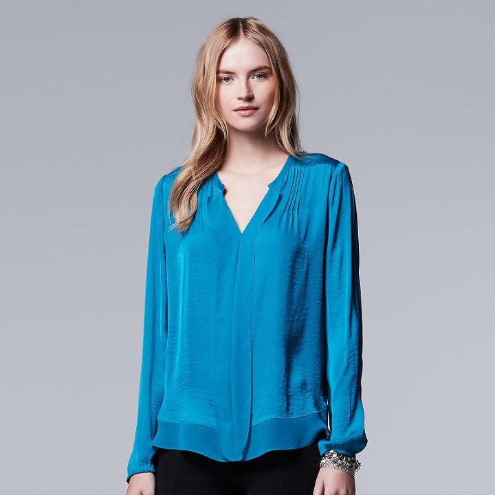 Women's Simply Vera Vera Wang Pintuck Top, Size: Small, Blue (navy)