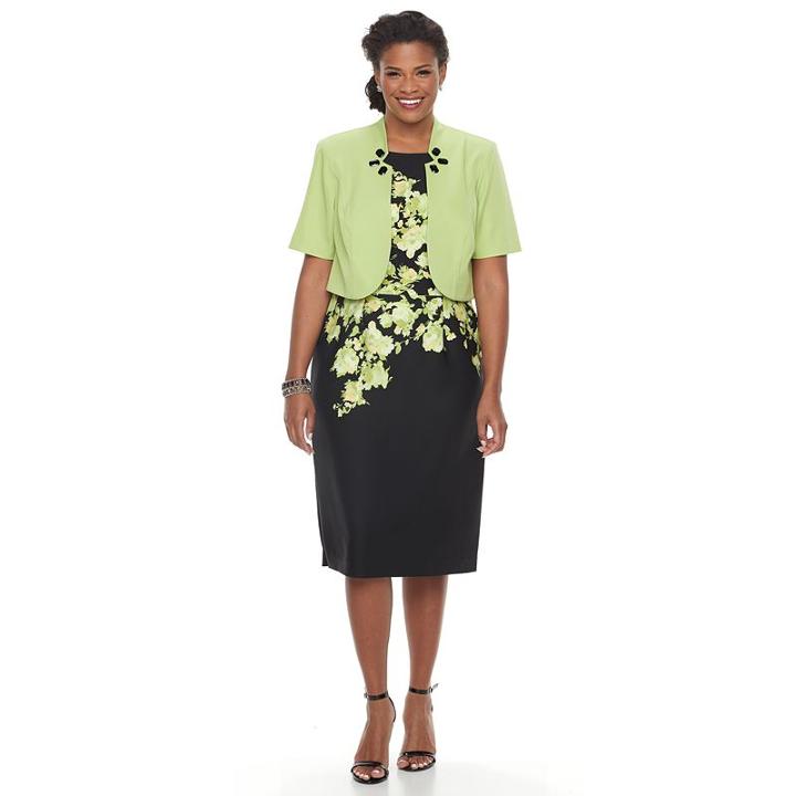 Plus Size Maya Brooke Floral Sheath Dress & Embellished Jacket Set, Women's, Size: 16 W, Green