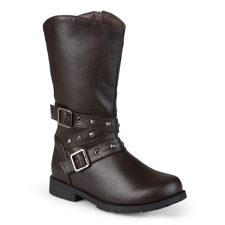 Journee Girls' Studded Buckle Boots, Size: 2, Brown