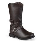 Journee Girls' Studded Buckle Boots, Size: 2, Brown