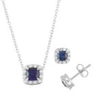 Sterling Silver Lab-created Sapphire & Cubic Zirconia Halo Jewelry Set, Women's, Blue