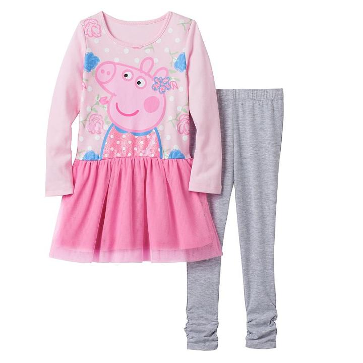 Girls 4-6x Peppa Pig Glitter Floral Tutu Dress & Ruched Leggings Set, Girl's, Size: 6, Pink