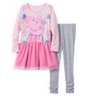 Girls 4-6x Peppa Pig Glitter Floral Tutu Dress & Ruched Leggings Set, Girl's, Size: 6, Pink